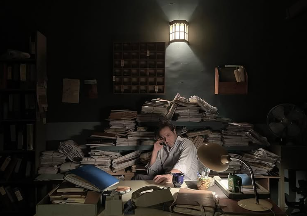 Greyish-Blue night office scene